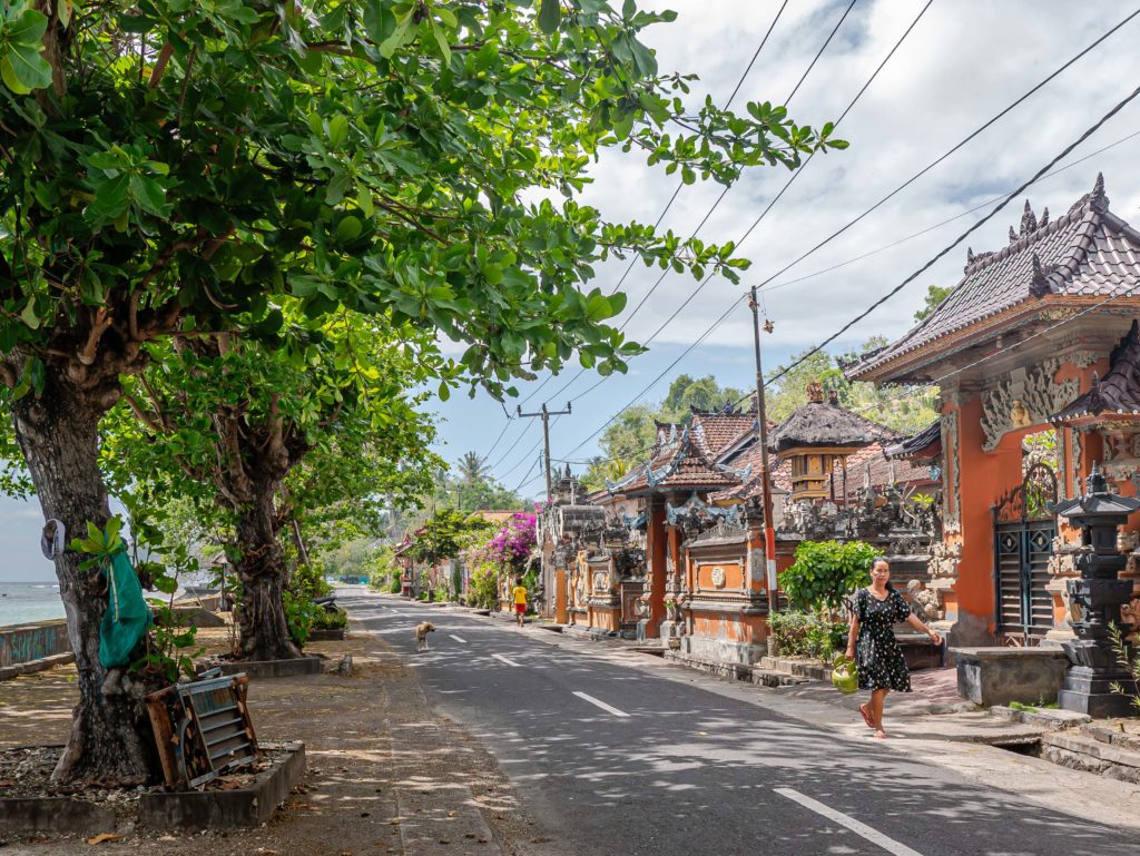 A quiet coastal street in Nusa Penida, Bali