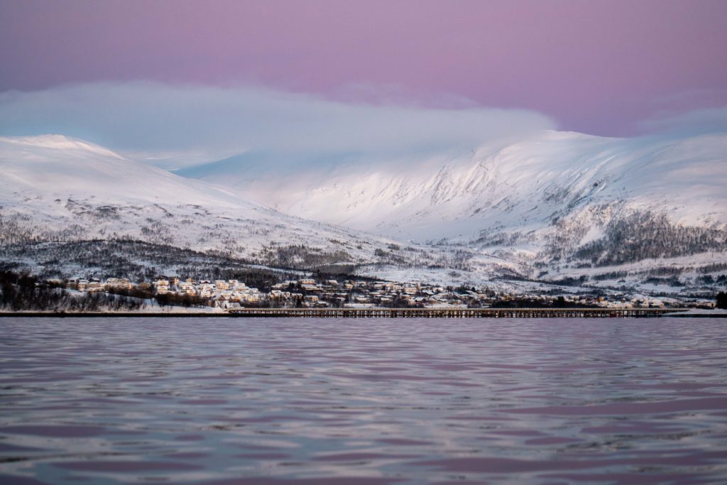 A wooden bridge near Tromso in the winter sky