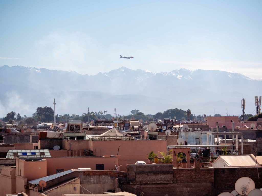 View over Marrakech with the Atlas Mountains in the distance