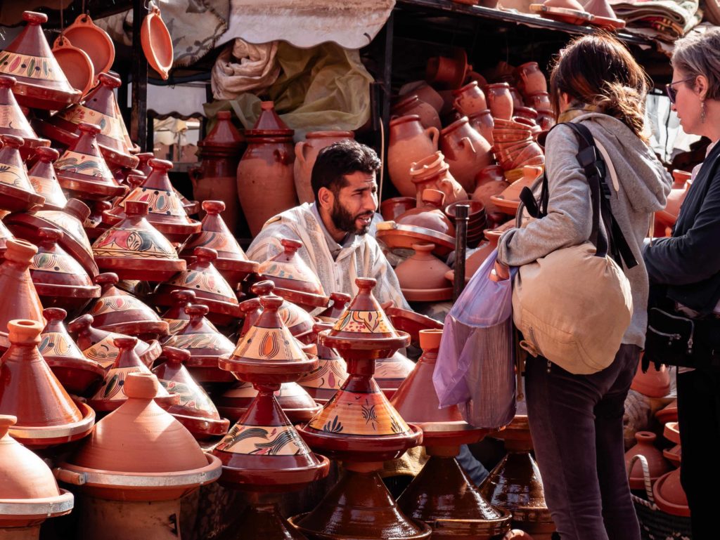 Colorful pottery market in the Marrakech medina