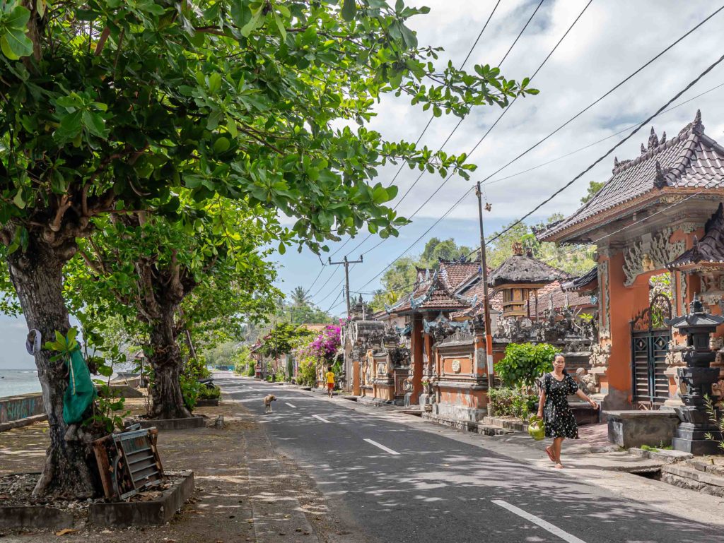 A quiet coastal street in Nusa Penida, Bali