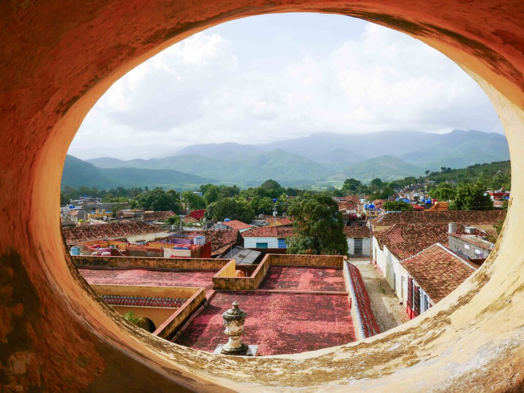 View of Viñales through an old colonial window